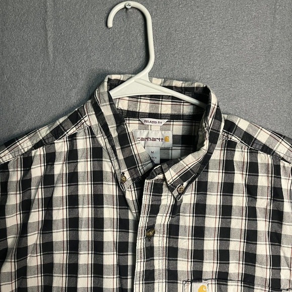 Carhartt Relaxed Fit Men Shirt Size Medium Blue Plaid Button Up Cotton Workwear. - Picture 3 of 7
